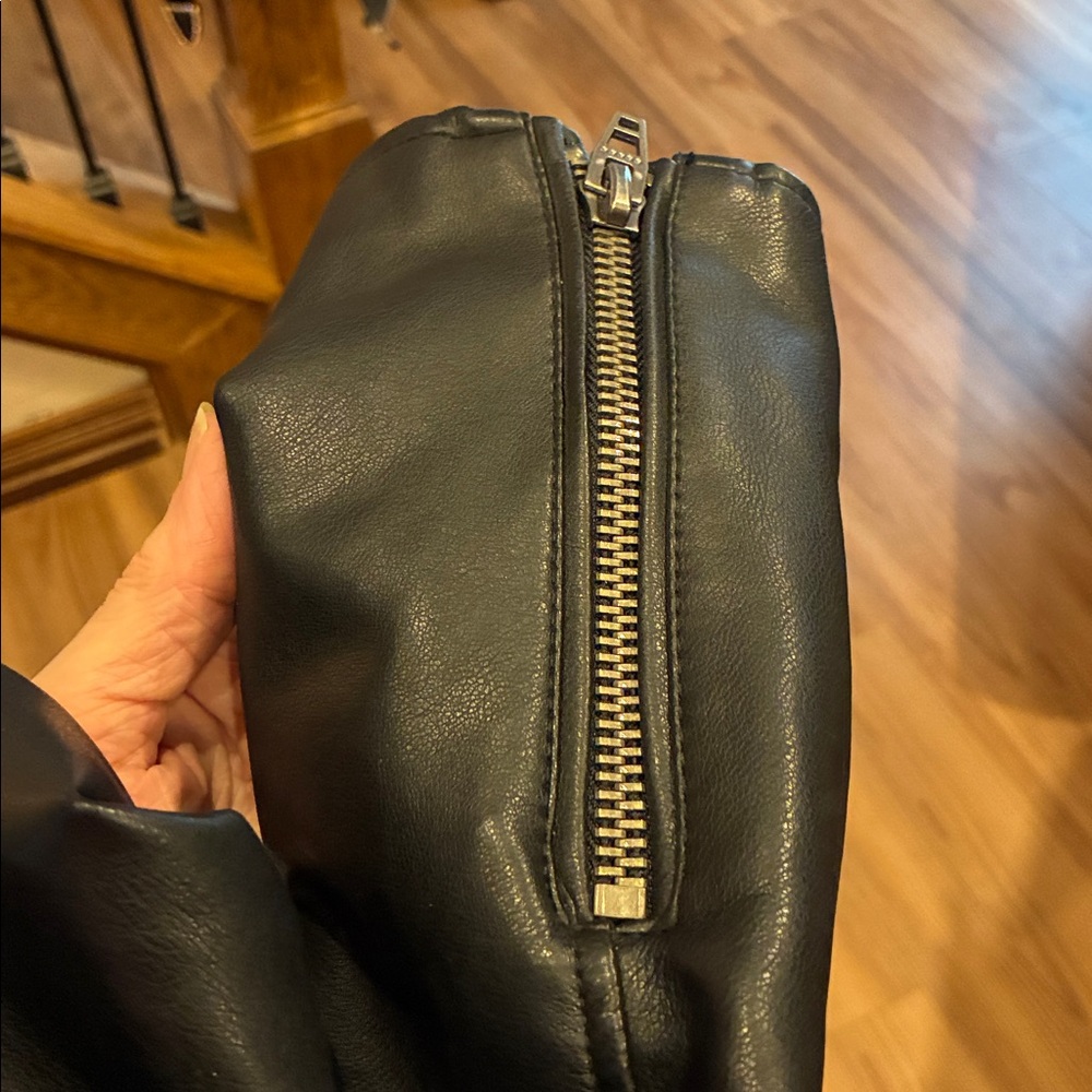 Blank NYC Black Faux Leather Moto Jacket with zip out Denim Collar Detail L - Picture 10 of 10